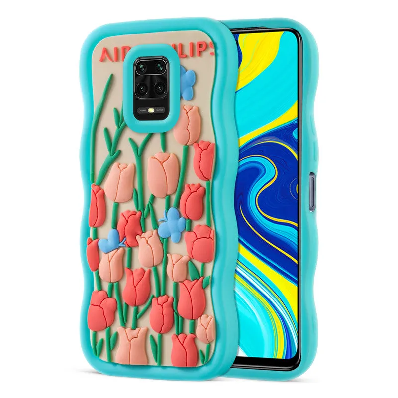 3D Silicone Soft Wave Edges Mobile Back Case For Redmi Note 9 Pro