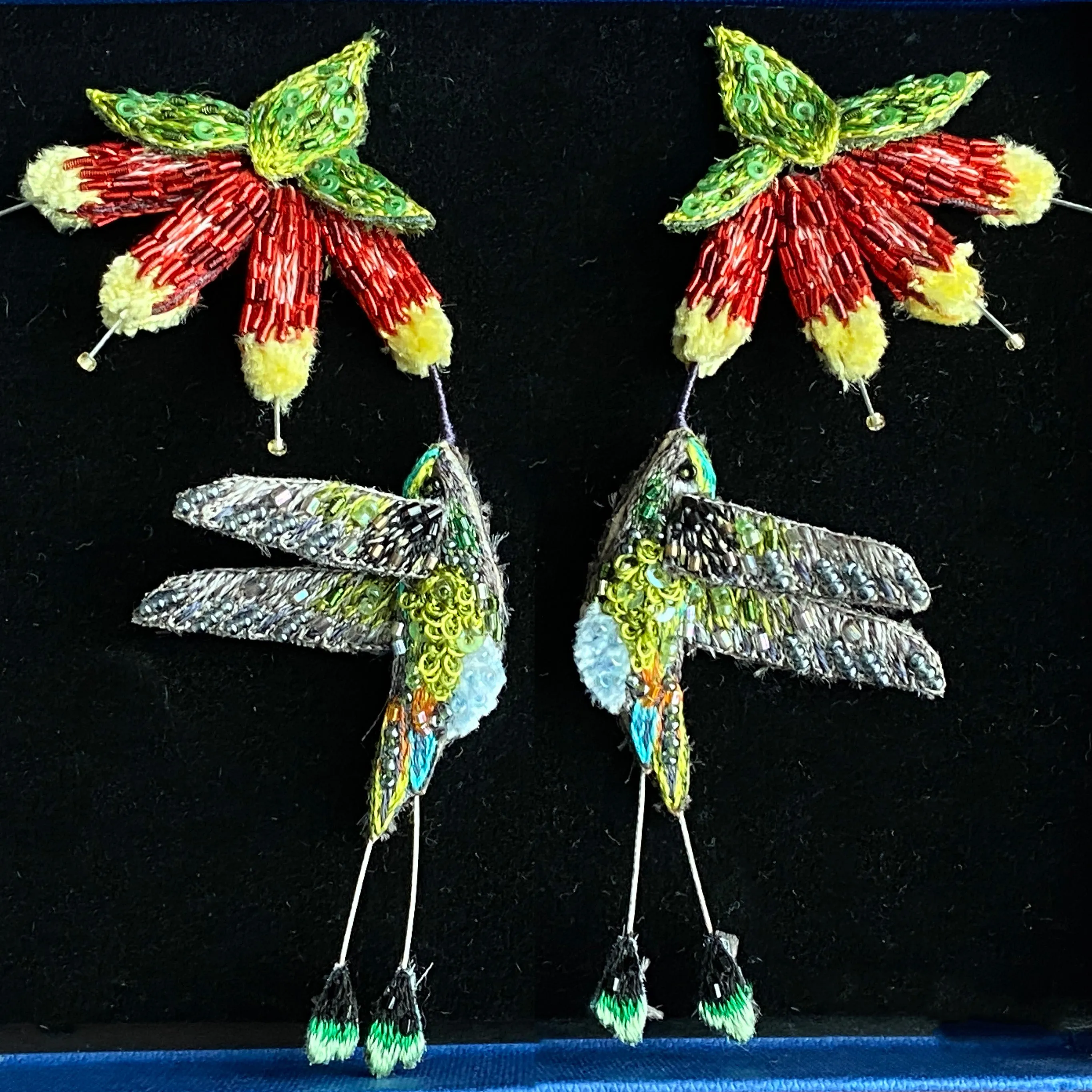 Booted Racket-Tail Hummingbird Earrings