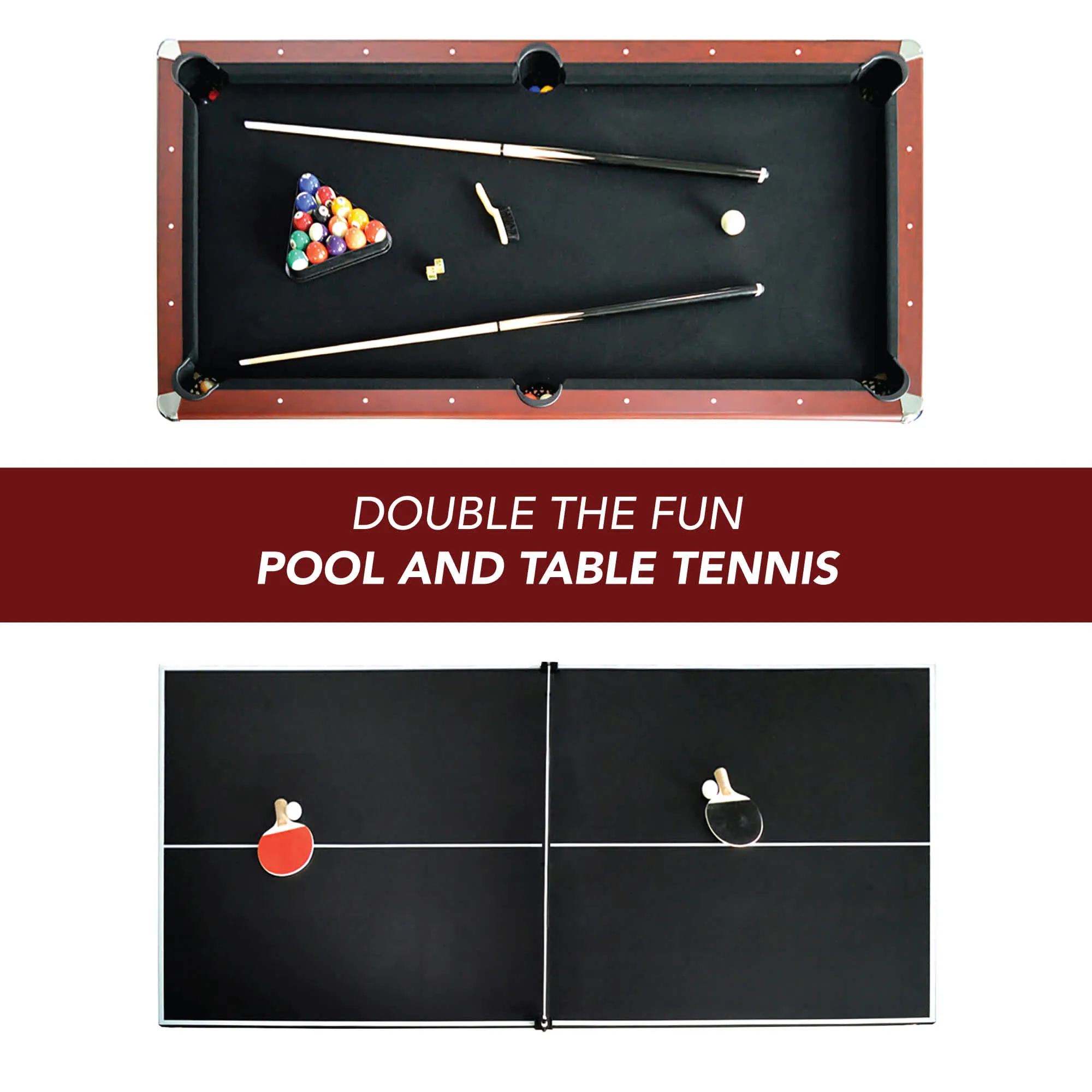 Bristol 7-ft Pool Table with Table Tennis Top - Dark Cherry with Black Felt