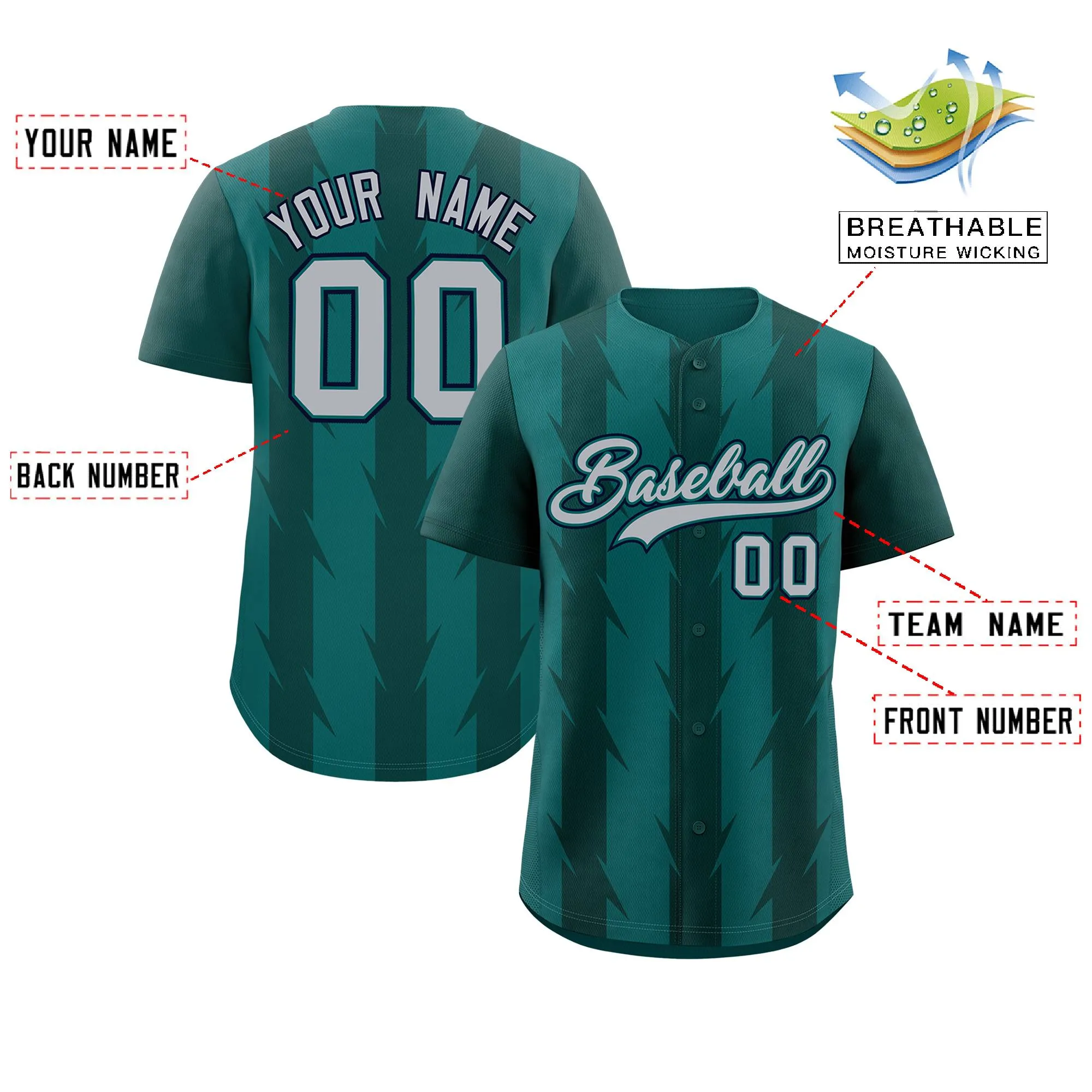 Custom Aqua Midnight Green Raglan Sleeves Blade Pattern Authentic Baseball Jersey