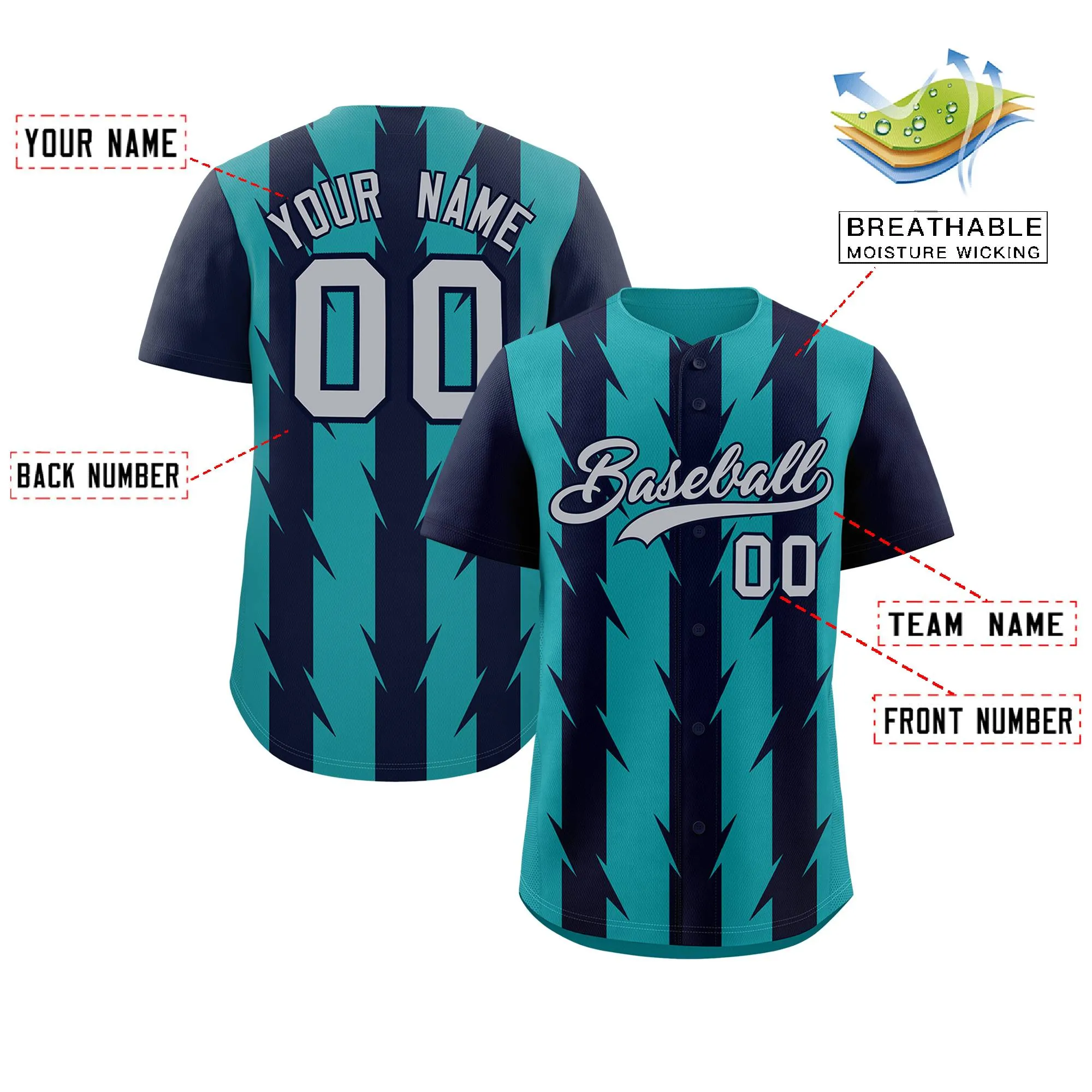 Custom Aqua Navy Raglan Sleeves Blade Pattern Authentic Baseball Jersey