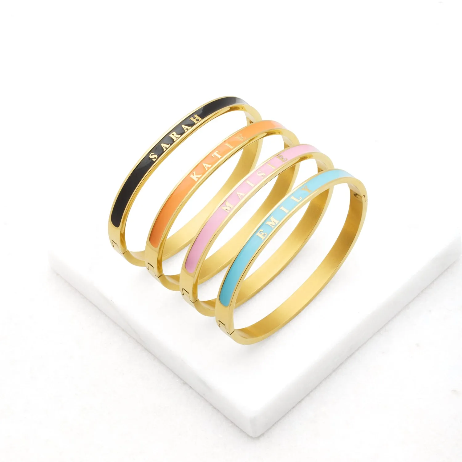 Custom Name Color Enamel Bangle (Gold)