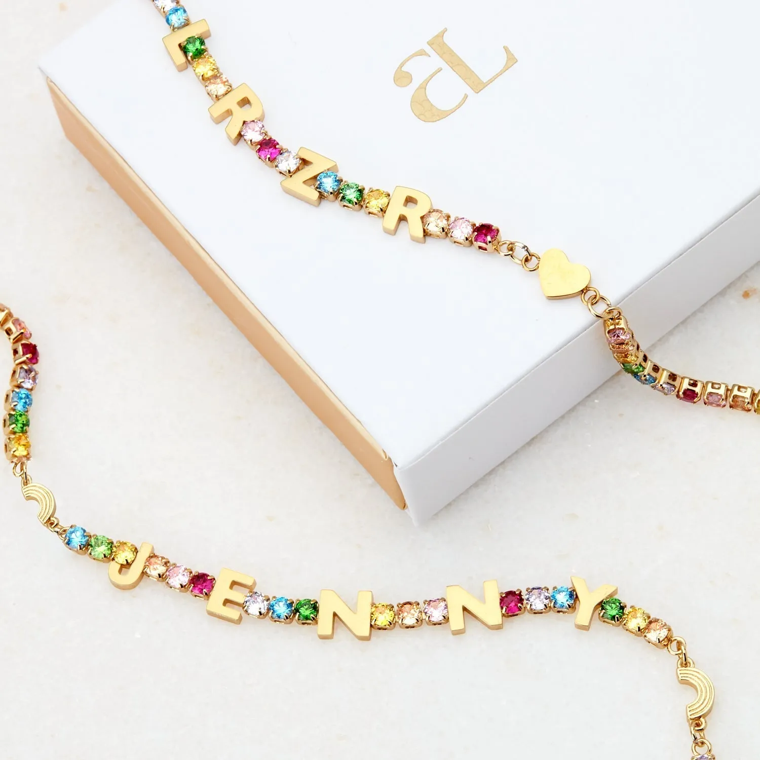 Custom Name Rainbow Tennis Bracelet (Gold)