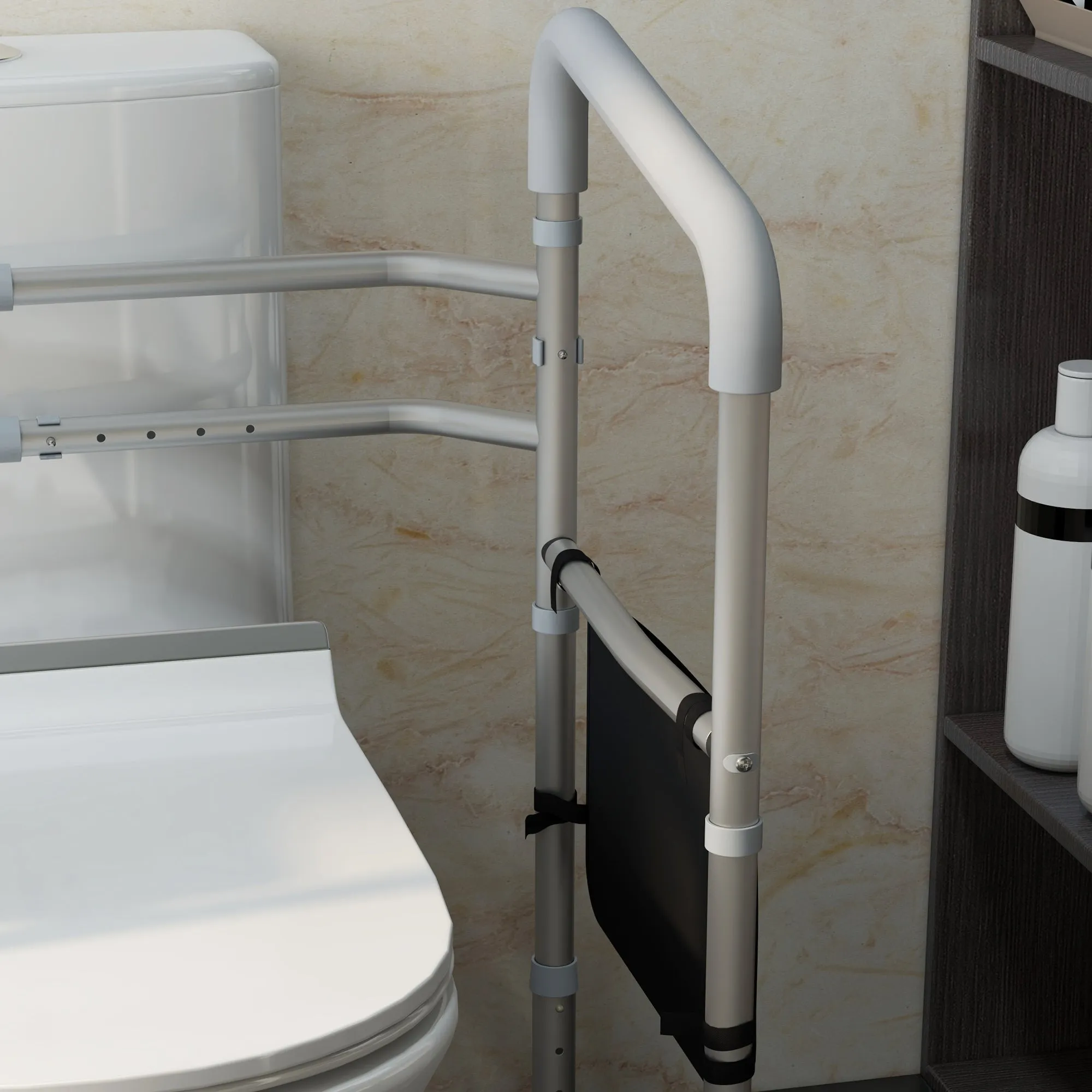 Free Standing Toilet Frame, Height & Width Adjustable Toilet Safety Frame w/ Arms, Additional Suction Cups, Handrail Grab Bar, 136kg Capacity