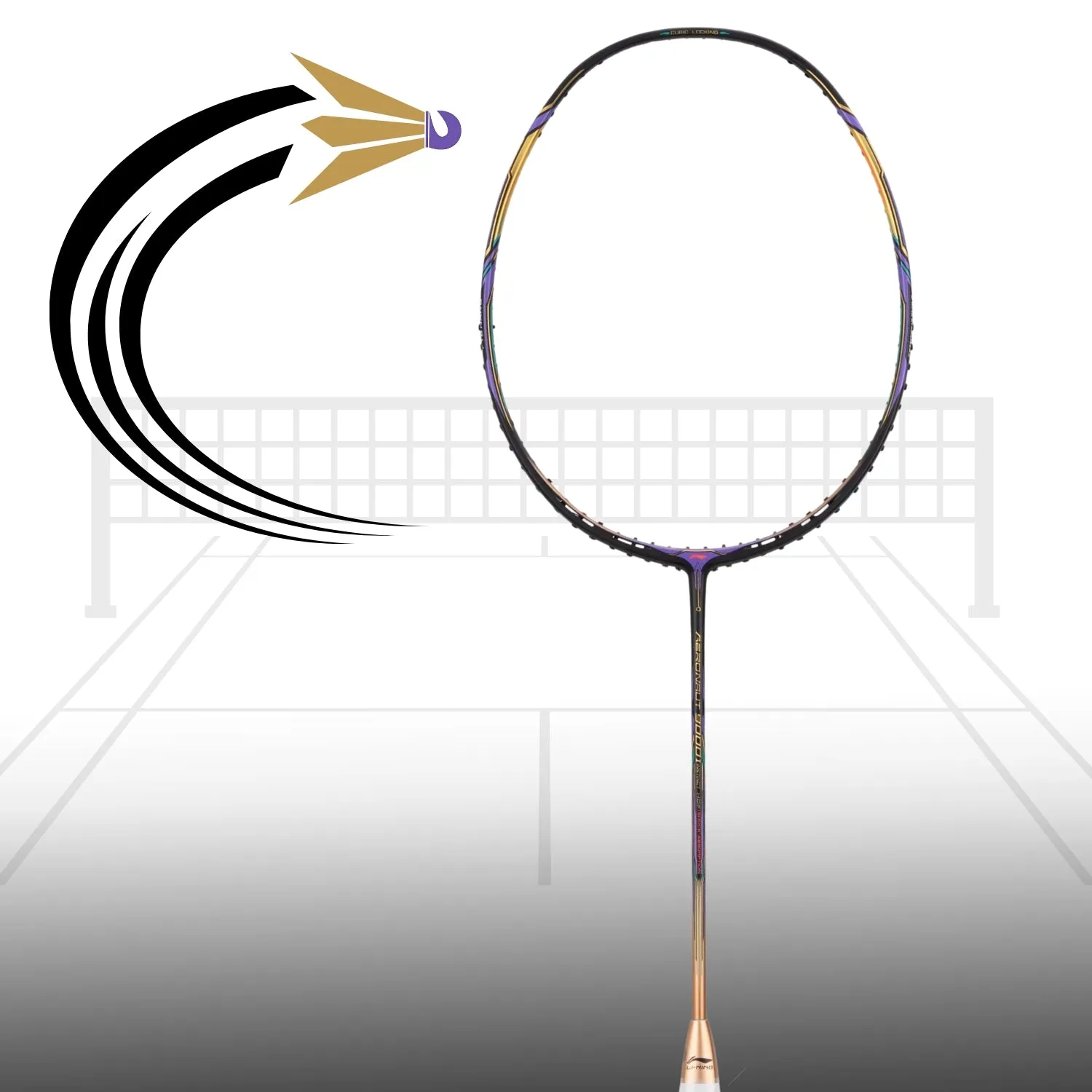 Li-Ning Aeronaut 9000I Unstrung Badminton Racquet, G6 - Black/Gold/Purple