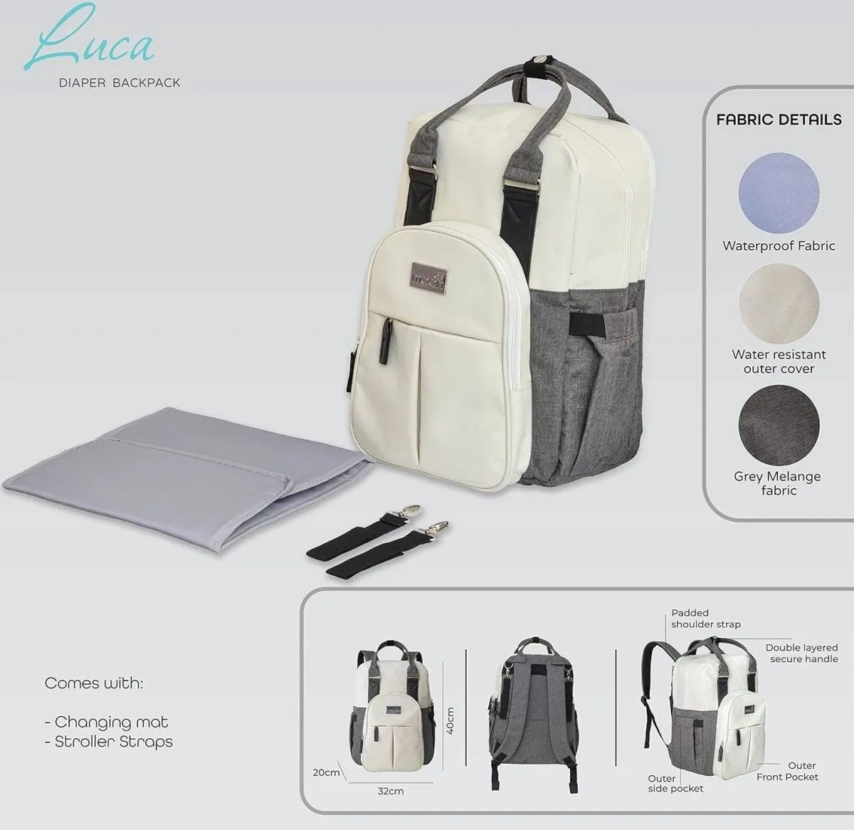 Moon Luca Diaper Bags White & Grey