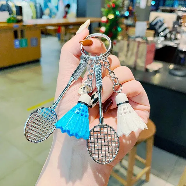 Stylish Metal Badminton Keychain WHITE