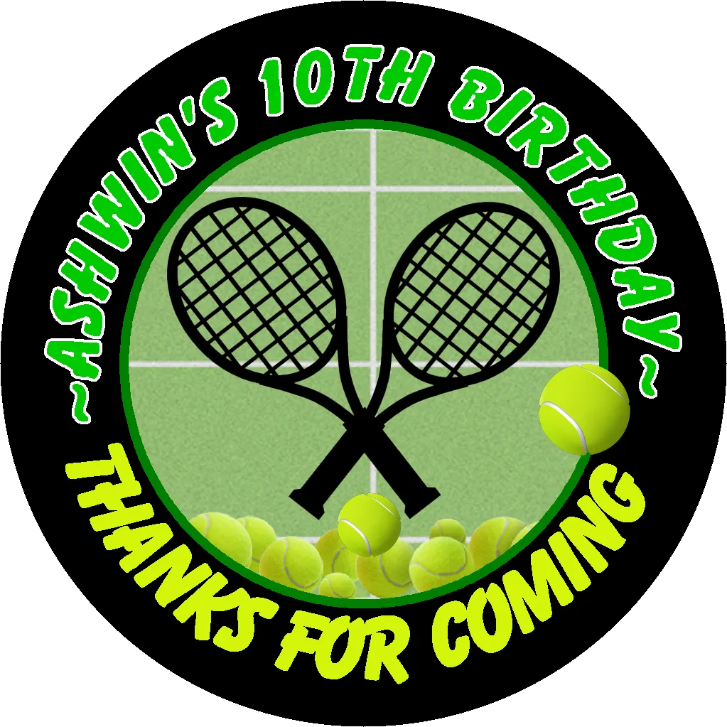 Tennis Racket Ball Birthday Party Favors Personalized Round Stickers Supplies Labels ideas